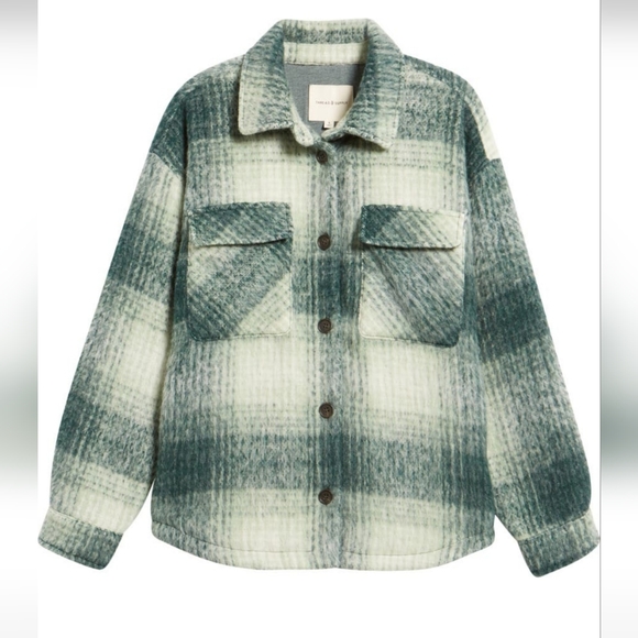Thread & Supply Jackets & Blazers - Thread & Supply Nordstrom Plaid Flannel Shacket Jacket Size Small Green Combo